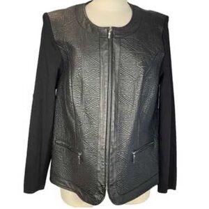 Peter Nygard Collection Black Embossed Leather Mixed Media Sweater Jacket [L]
